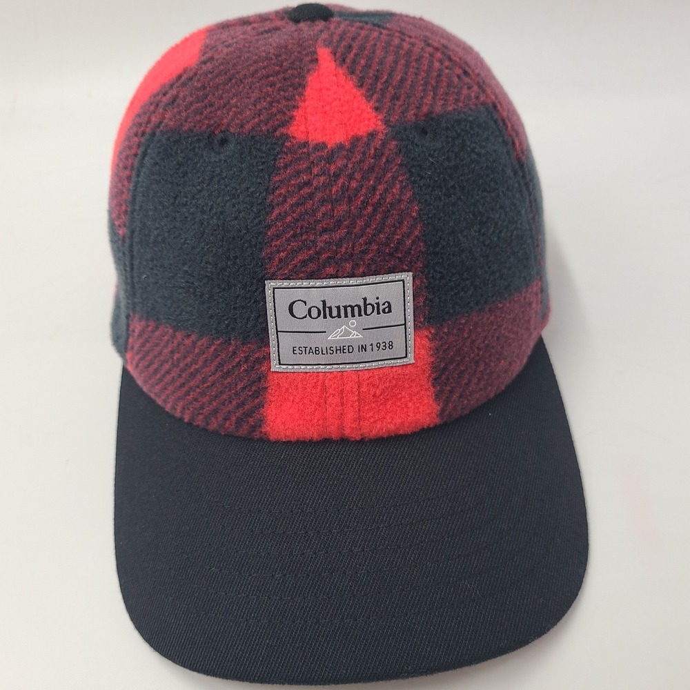 Columbia Hat Adjustable Red Black Buffalo Plaid‎ Fleece Winter Outdoor Snow Men